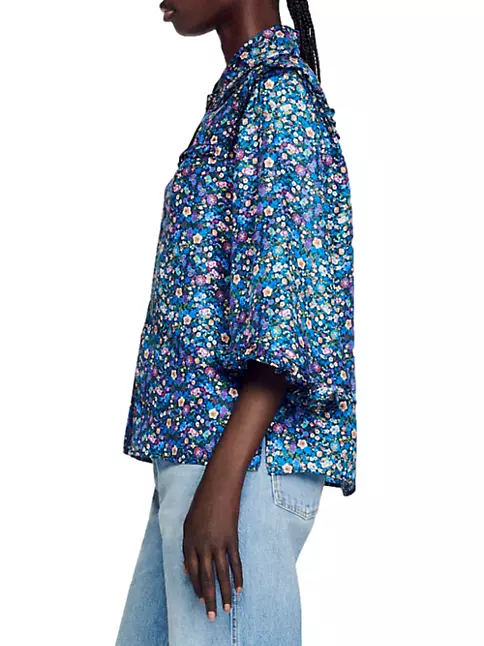 Shop Sandro Floral silk shirt | Saks Fifth Avenue