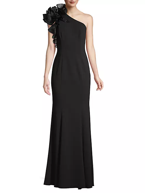 Shop Aidan Mattox Organza Ruffle One-Shoulder Gown | Saks Fifth Avenue