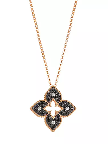 Venetian Princess 18K Rose Gold, Black & White Diamond Petite Pendant Necklace