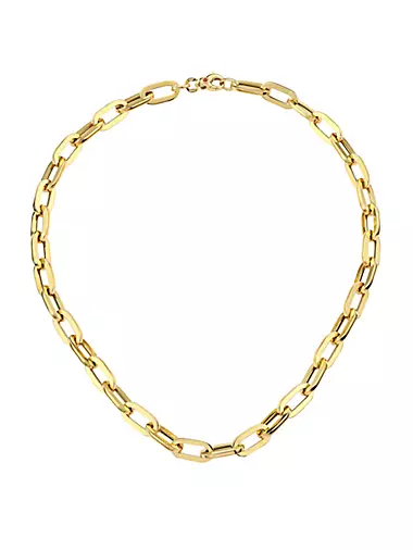 18K Yellow Gold Flat Oval-Link Chain Necklace, 17