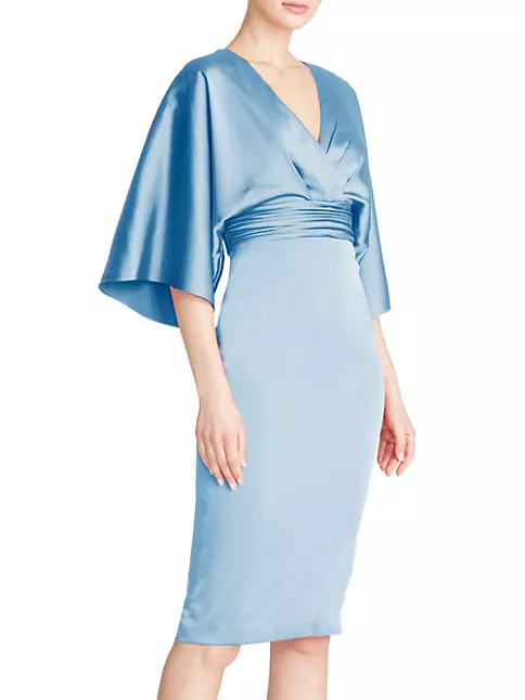 Shop Theia Kimono-Sleeve Satin Dress | Saks Fifth Avenue