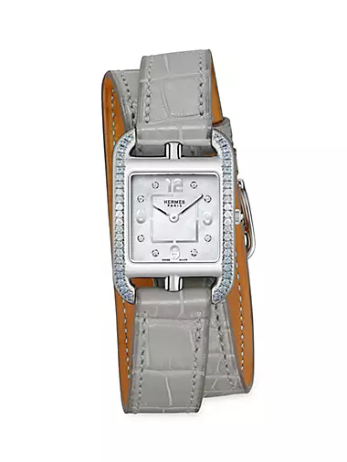 Cape Cod Stainless Steel, Sapphire, Diamond, & Alligator Leather Wrap Watch
