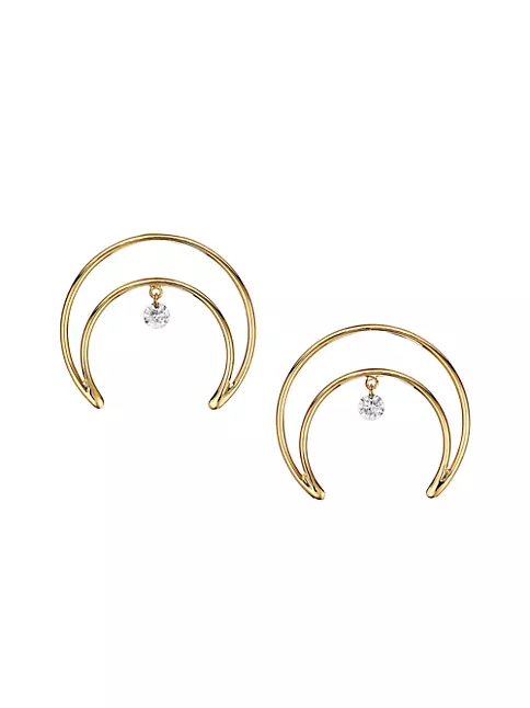 Persée Yellow Gold And Diamond Crescent Moon Earrings