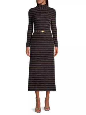 Shop Tory Burch Striped Lurex Mockneck Dress | Saks Fifth Avenue