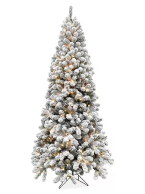 Photo 1 of 6.5-Ft. Clear LED String Lighting Flocked Alaskan Pine Christmas Tree