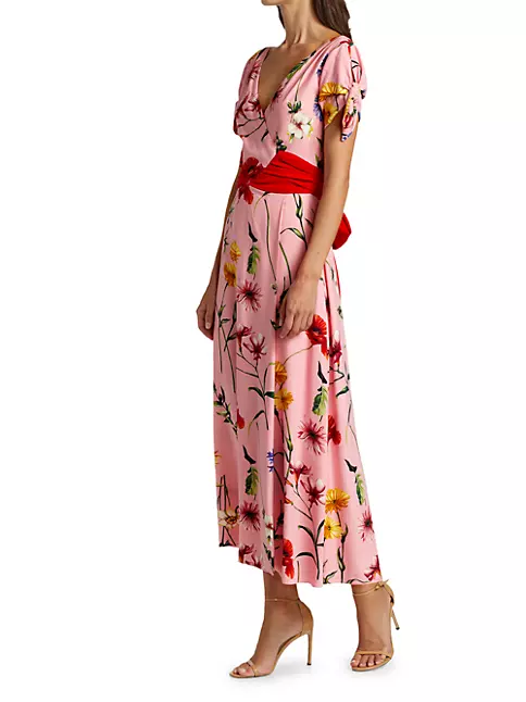 Shop Oscar de la Renta Short Sleeve V-Neckline A-Line Day Dress | Saks ...