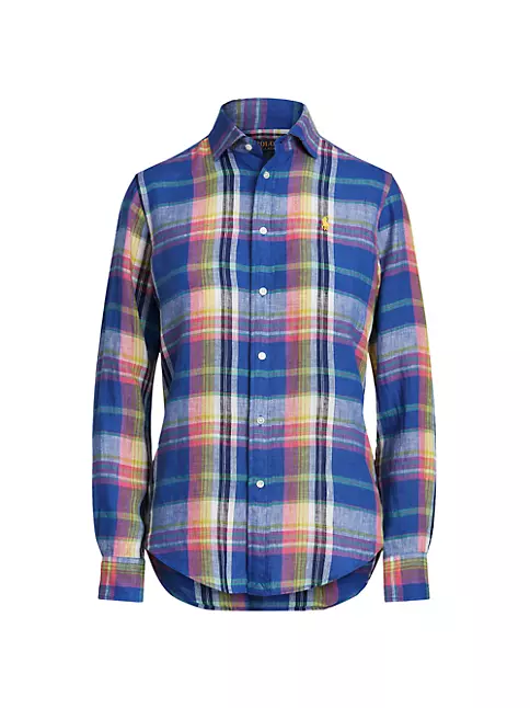Shop Polo Ralph Lauren Plaid Button-Up Linen Shirt | Saks Fifth Avenue