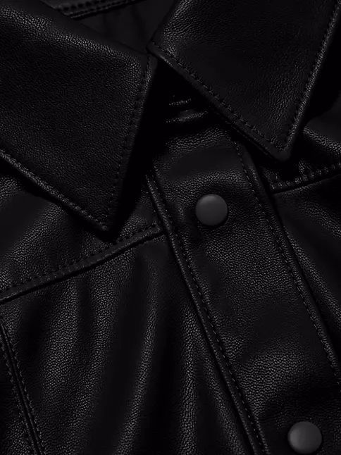Button Down Vegan Leather Jacket - Black