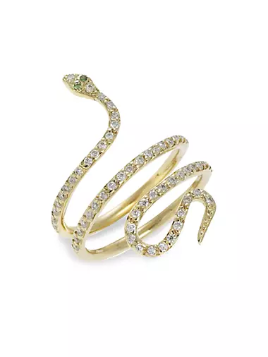 18K Yellow Gold & White Diamond Single Python Ring