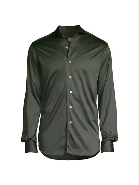 Shop Canali Collared Button-Down Jersey Shirt