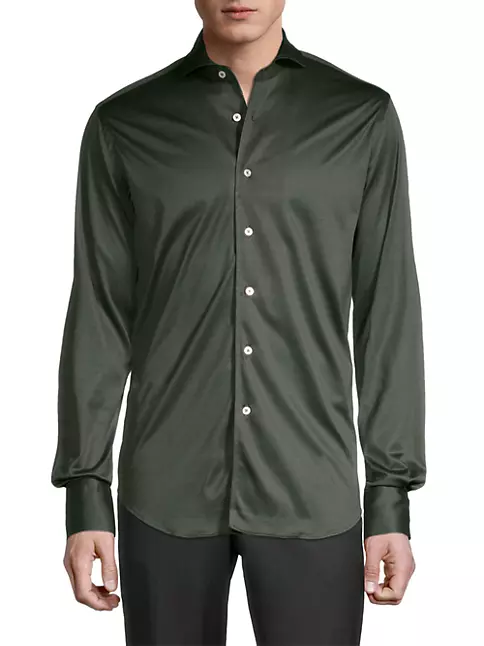 Shop Canali Collared Button-Down Jersey Shirt