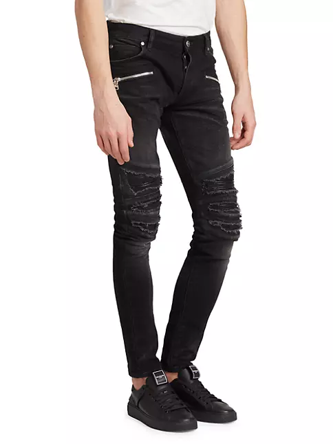 Balmain Distressed Moto Skinny Jeans | Saks Fifth Avenue
