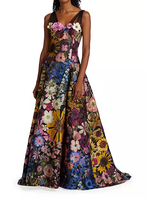 Shop Oscar de la Renta Floral Fil Coupe V-Neck Gown | Saks Fifth Avenue