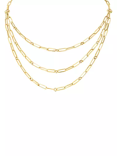 18K Yellow Gold & Diamond Triple-Strand Paperclip Chain Necklace