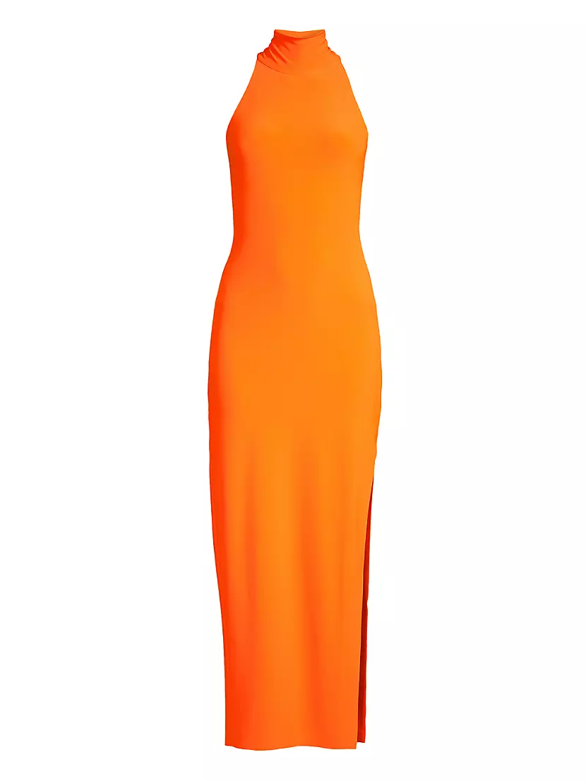 Shop Norma Kamali Halter Turtleneck Slit Gown | Saks Fifth Avenue