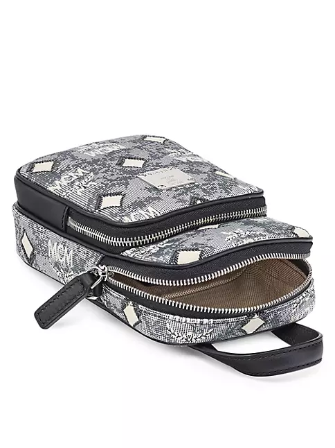 MCM Gray and Black Jacquard Canvas and Leather Shoulder/ Crossbody