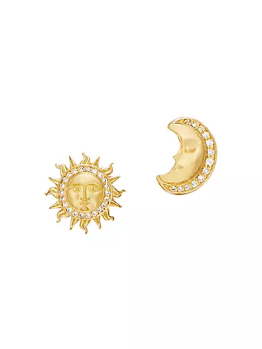 Sole Luna 18K Yellow Gold & 0.17 TCW Diamond Moon & Star Stud Earrings