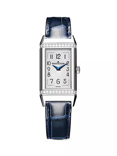 Reverso One Stainless Steel, Diamond & Leather Strap Watch