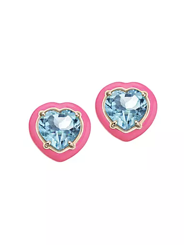 Candy Heart Goldtone, Enamel & Topaz Earrings