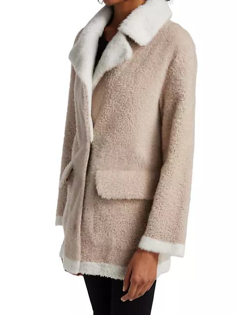 Shop Maximilian Shearling Notch Collar Coat | Saks Fifth Avenue