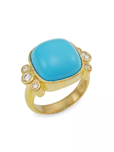 19K Yellow Gold, Sleeping Beauty Turquoise, & Diamond Ring