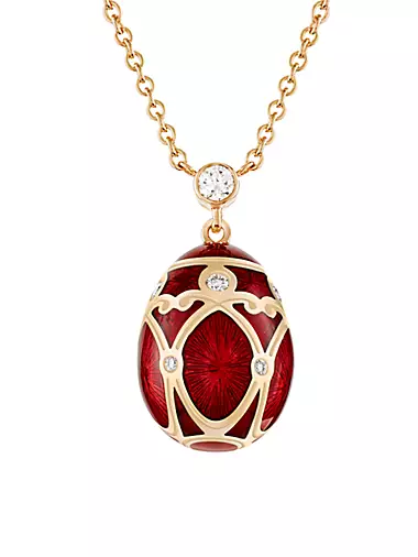 Heritage Yelagin 18K Rose Gold, Diamond & Red Guilloché Enamel Petite Egg Pendant Necklace