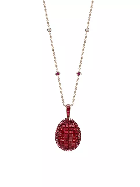 Fabergé Imperial 18K Rose Gold, Ruby & Diamond Mosaic Egg Pendant Necklace