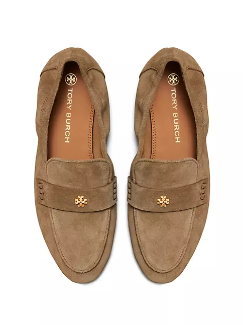 Shop Tory Burch Logo Suede Ballet Loafers | Saks Fifth Avenue