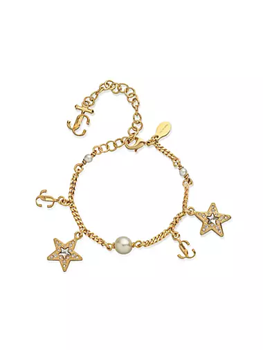 Goldtone, Crystal, & Resin Pearl Charm Bracelet