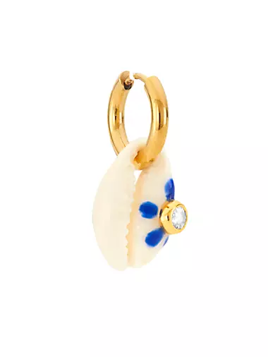 Fleur 14K-Gold-Plated, Cowrie Shell, & Cubic Zirconia Drop Earring