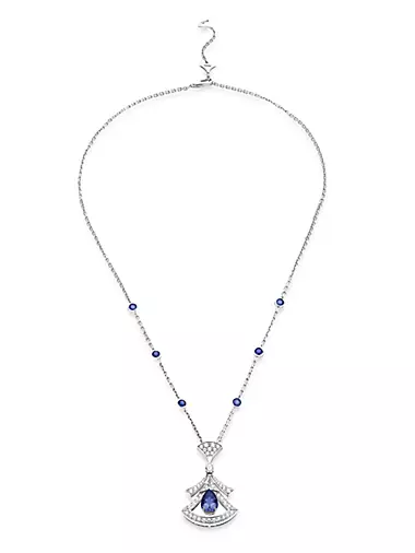 Divas' Dream 18K White Gold, Blue Sapphire, & Diamond Pendant Necklace
