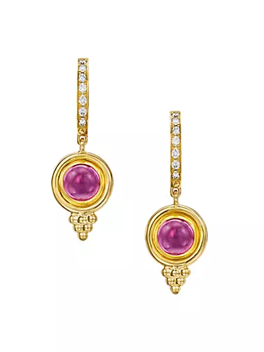 Classic 18K Gold, Diamond & Pink Tourmaline Temple Earrings