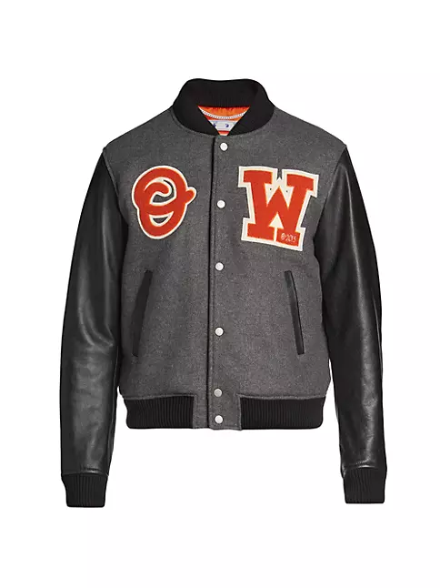 Off-White Leather Logo Patch Collage Varsity Jackets Letterman