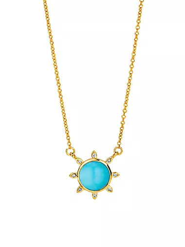 Cosmic 18K Yellow Gold, Diamond & Turquoise Sun Pendant Necklace