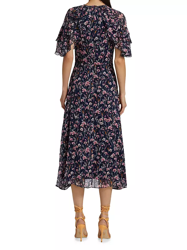 Shop Teri Jon by Rickie Freeman Floral Ruffle-Sleeve Midi-Dress | Saks ...