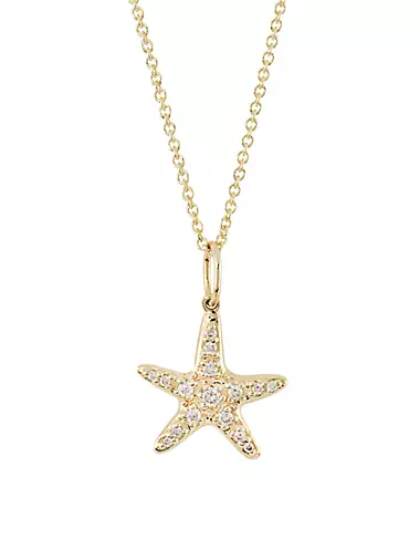 14K Yellow Gold & Diamond Small Starfish Pendant Necklace