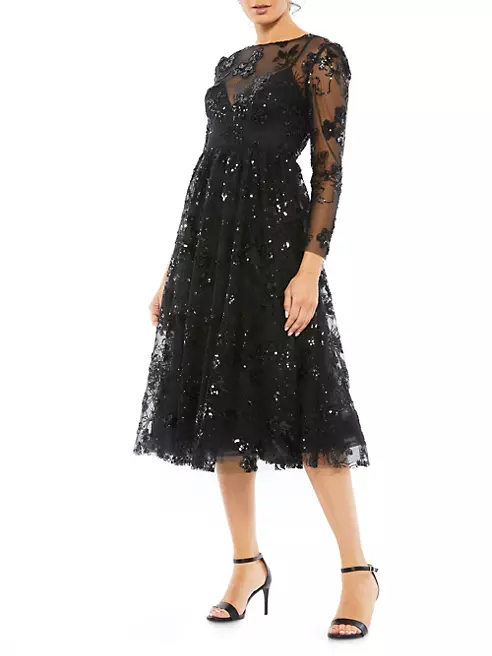 Shop Mac Duggal Floral Beaded & Sequined Midi-Dress | Saks Fifth Avenue