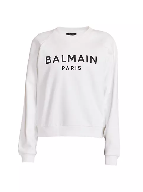 Shop Balmain Flocked Logo Crewneck Sweatshirt | Saks Fifth Avenue