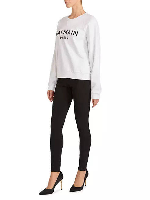 Shop Balmain Flocked Logo Crewneck Sweatshirt | Saks Fifth Avenue