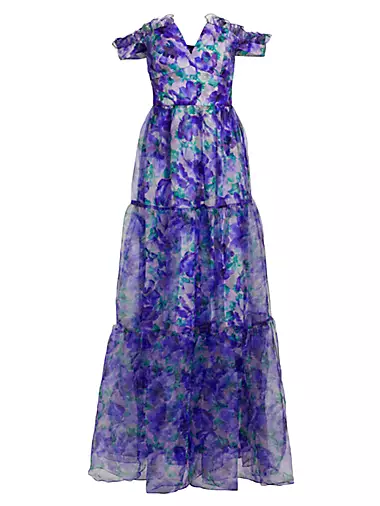 Dionne Floral-Printed Organza Gown