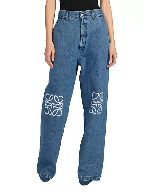 Perversion Mappe Decimal Shop LOEWE Wide-Leg Brand-Embellished Jeans | Saks Fifth Avenue