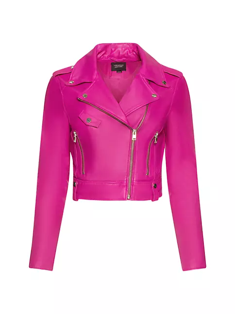 Shop Lamarque Ciara Leather Cropped Biker Jacket | Saks Fifth Avenue