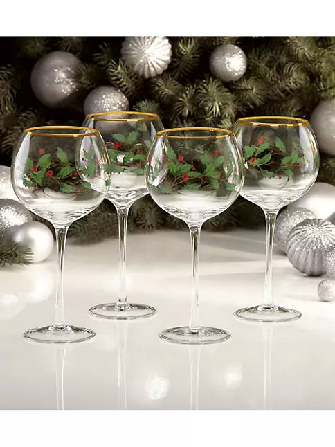 Lenox Holiday Set of 4 Decal Balloon Glasses