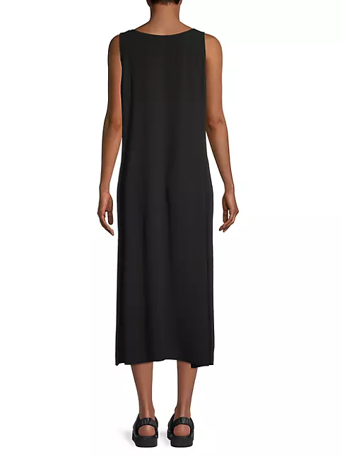 Shop Eileen Fisher Silk Scoopneck Midi-Dress | Saks Fifth Avenue