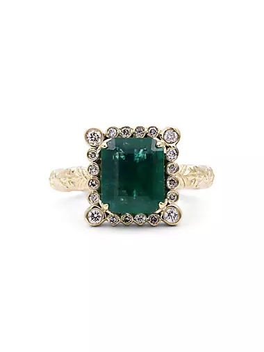 Luxury 18K Gold, Diamond & Emerald Square Ring
