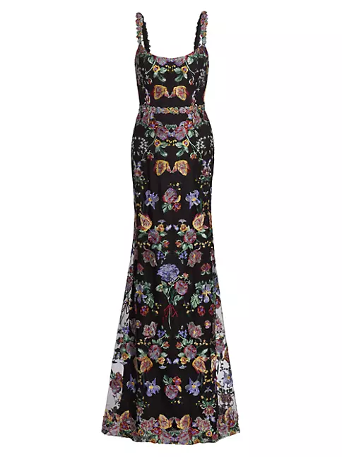 Embroidered Floral Fitted Gown