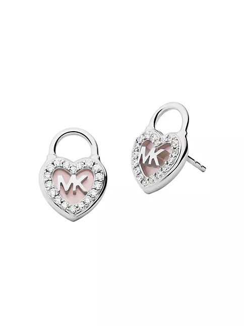 Shop Michael Kors Sterling Silver, Of Pearl & Cubic Zirconia Heart Lock Studs | Saks Fifth Avenue