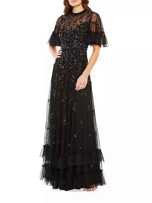 Shop Mac Duggal Floral Sequin-Embellished A-Line Gown | Saks Fifth Avenue