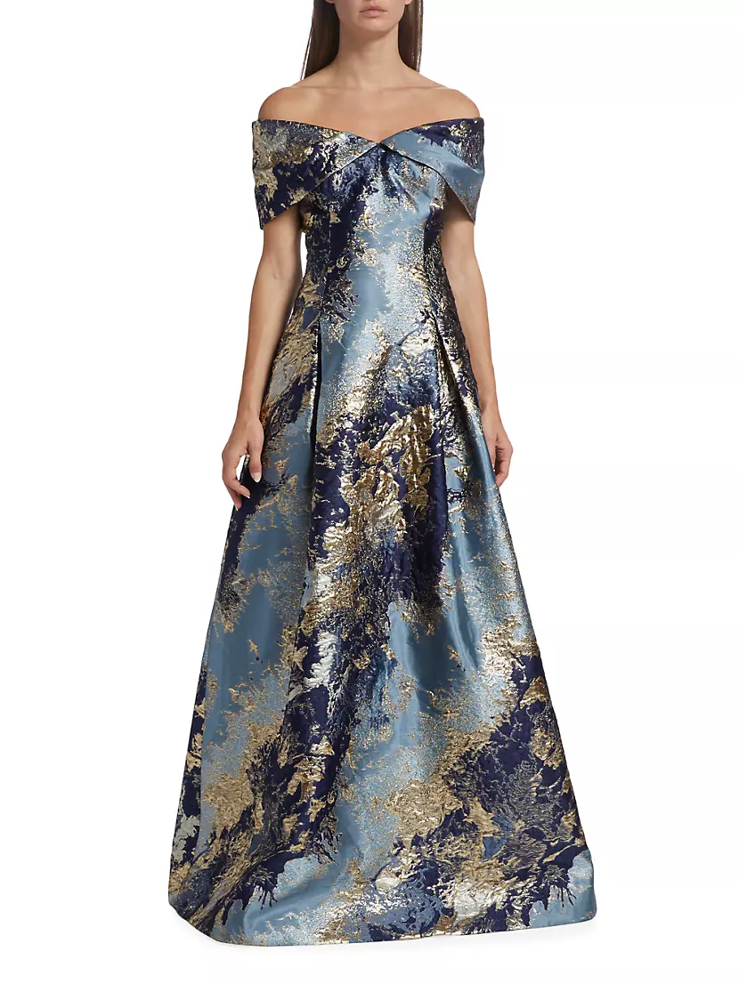 Metallic Floral Jacquard Gown