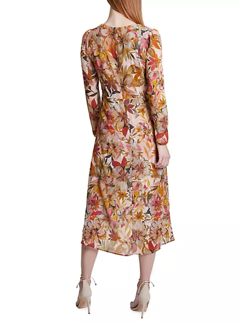 Shop Santorelli Jenny Ruched Floral Midi-Dress | Saks Fifth Avenue